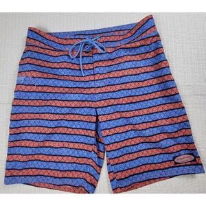 Vineyard Vines Shorts Mens 30 Blue‎ Red Striped Performance Swim Trunks Board